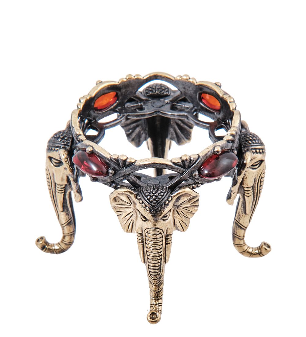 Народные промыслы AM-3998 Подсвечник «Слоны Индия» (латунь, янтарь)