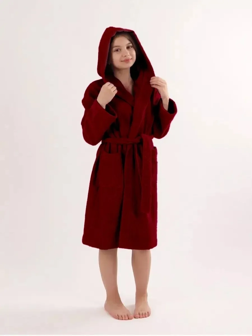 Халат детский махровый "Элит" с капюшоном, цвет: 945-Бордовый