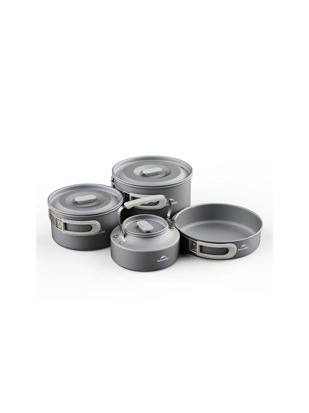 Набор посуды Naturehike туристический 4 предмета и чайник 0,8л., алюминий, серый