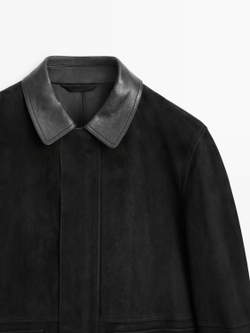 Massimo Dutti Замшевая куртка с карманами, черный