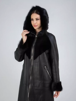 Дубленка зима натуральная с капюшоном длинная