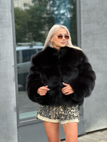 Шуба из меха песца в цвете «черный бриллиант» 55см