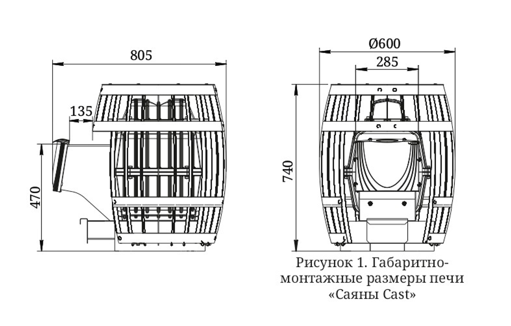 Банная печь TMF Саяны Cast ДА размеры