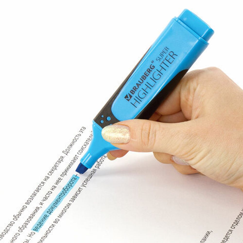 Текстовыделитель BRAUBERG "SUPER", ГОЛУБОЙ, прорезиненный корпус, линия 1-5 мм, 151742
