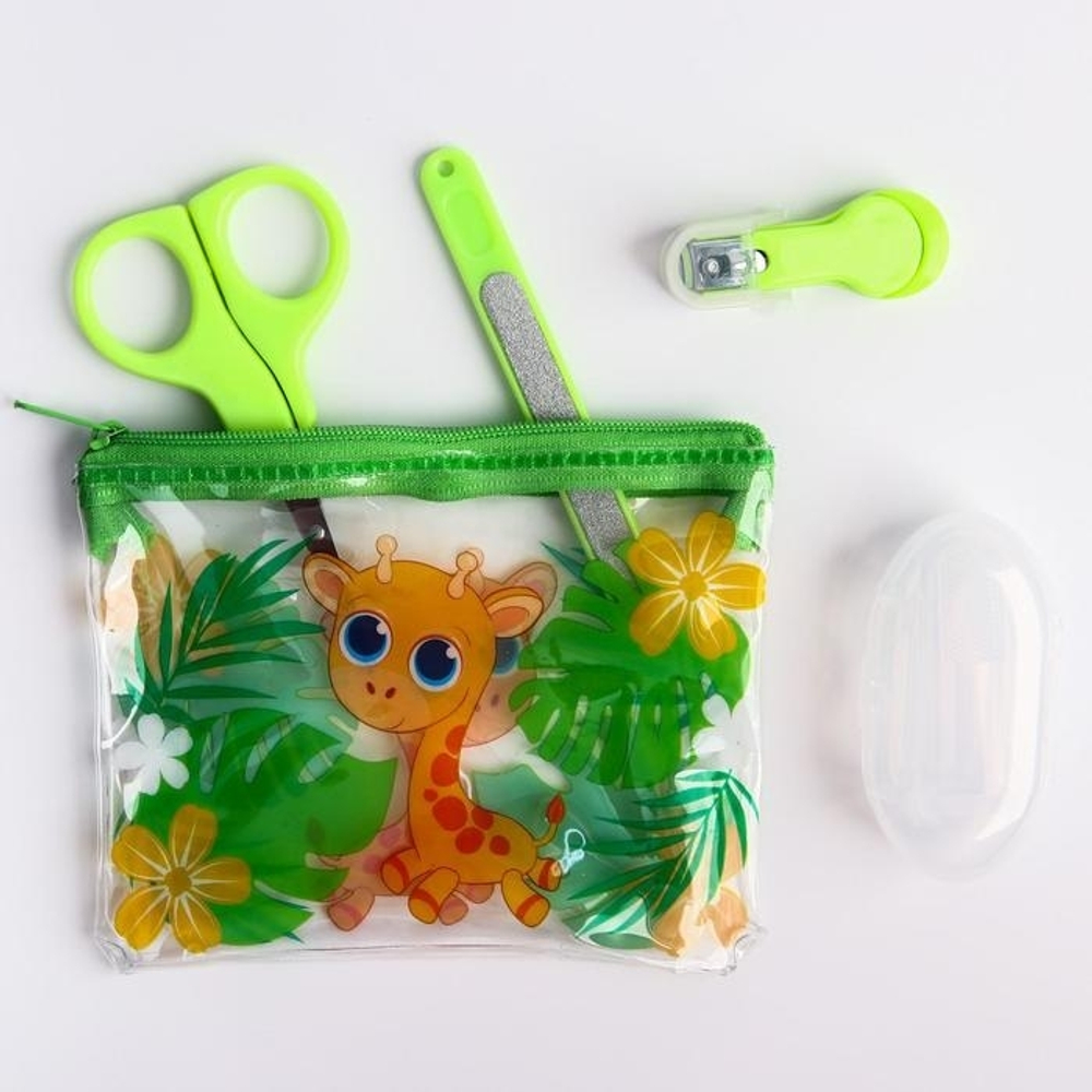 3893569 Набор маникюрный детский «Жирафик», 4 предмета: ножнички, книпсер, пилочка, щётка