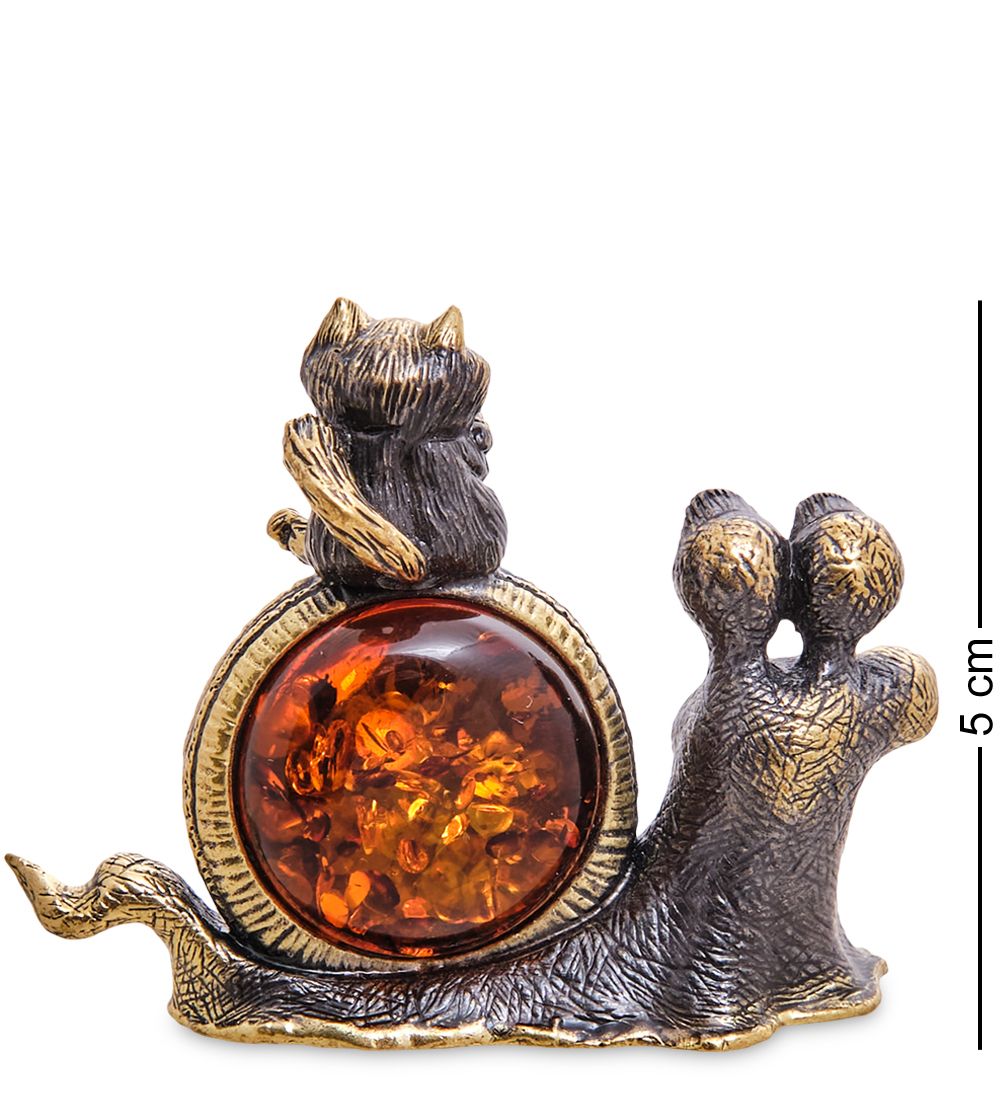 Народные промыслы AM- 246 Фигурка «Улитка с котом» (латунь, янтарь)