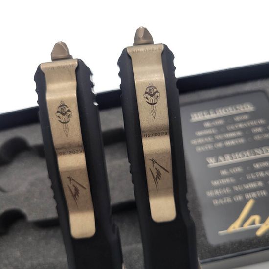 Microtech Ultratech Hellhound/Warhound SET - сет из двух автоматич. ножей, черню алюм. рук-ть