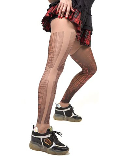 Колготки с принтом в виде небоскрёбов (Размер: S-M-L) (Цвет: бежевый)