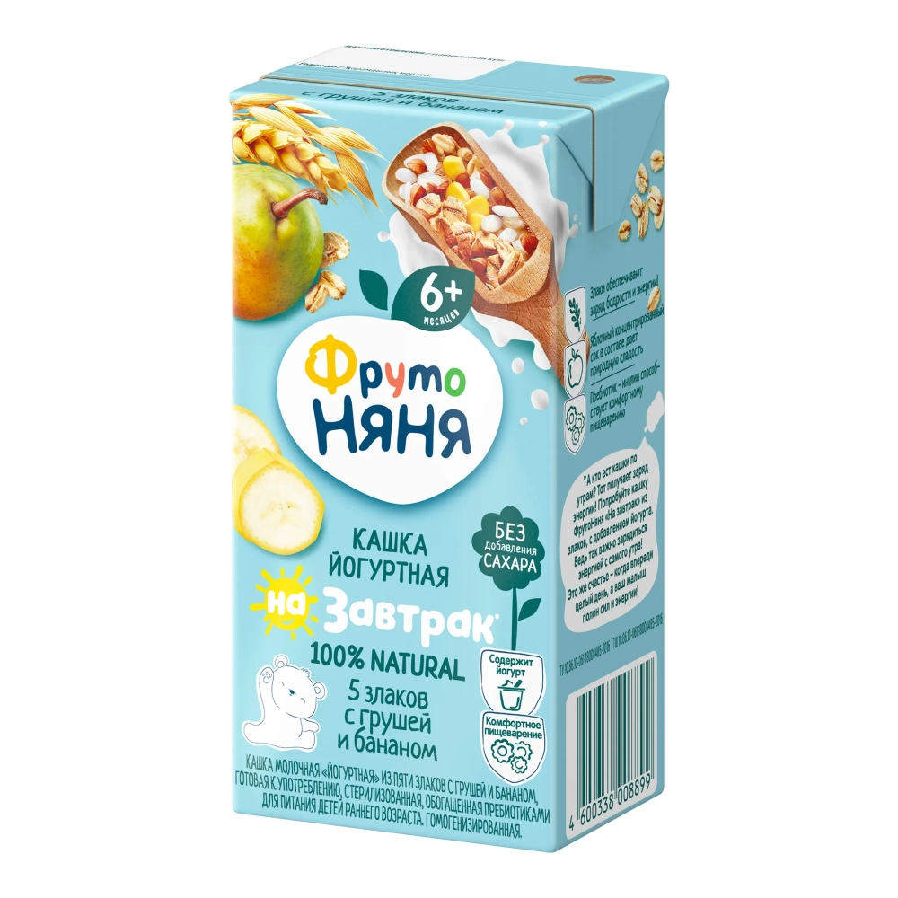 Кашка молочная ФрутоНяня йогуртная 5злаков-груша-банан 0.2л с 6 месяцев