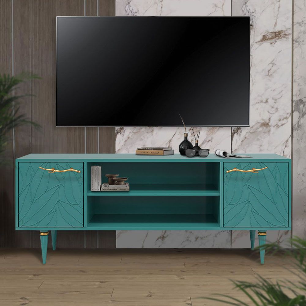 Тумба под ТВ Арт Колор leaves 155см Классик Голд Пастельно-синий