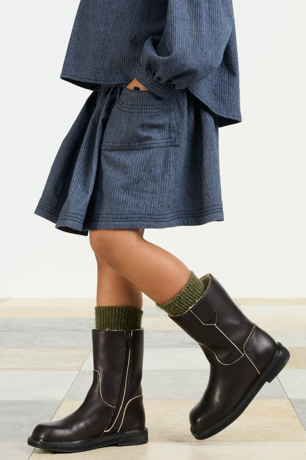 ZARA ЮБКА В ПОЛОСКУ, ТЕМНО-СИНИЙ