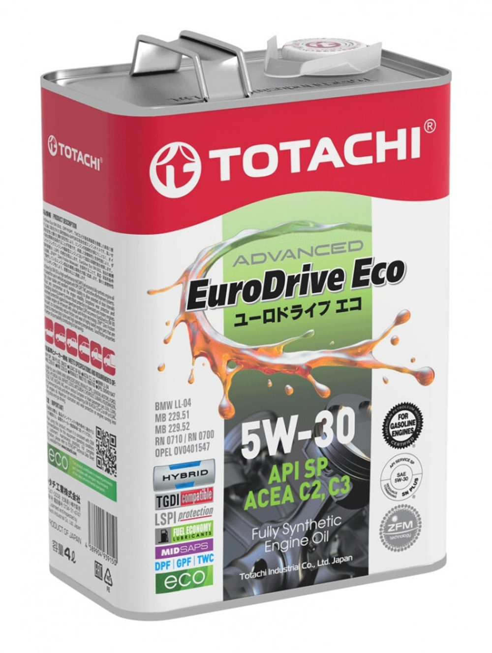 Масло моторное синтетическое TOTACHI EURODRIVE ECO Fully Synthetic 5W-30 API SP, ACEA C2/C3, ILSAC GF-6A 4л
