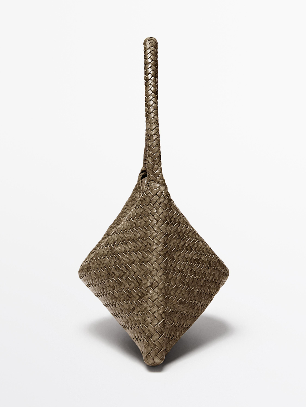 Massimo Dutti Маленькая плетеная кожаная сумка через плечо, хаки