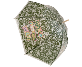 Зонт-трость Russian Look, полуавтомат, купол 90 см., 8 спиц, система «антиветер», прозрачный, для женщин, зеленый