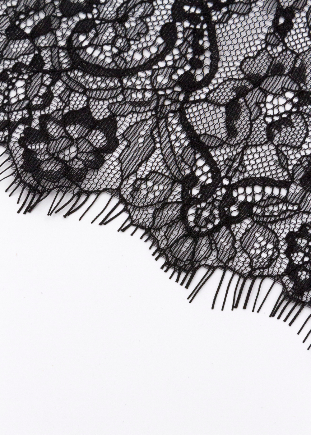 Кружево шантильи черное неэластичное ширина 22 см купон 2.9 м С БРАКОМ