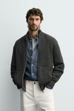 ZARA КАРДИГАН НА МОЛНИИ, СЕРОВАТО-КОРИЧНЕВЫЙ