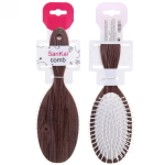 Расческа массажная деревянная «KRASSA - Katie», форма овал, пластиковые зубья, пластиковый подвес, цвет темно-корич, текст. натурэль, 22*7см