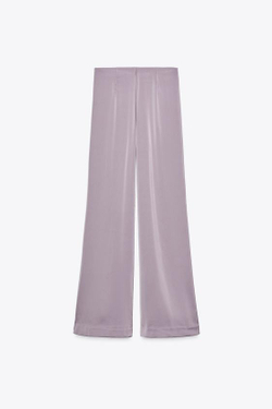 ZARA АТЛАСНЫЕ БРЮКИ С ВЫСОКОЙ ПОСАДКОЙ, СЕРО-КОРИЧНЕВЫЙ