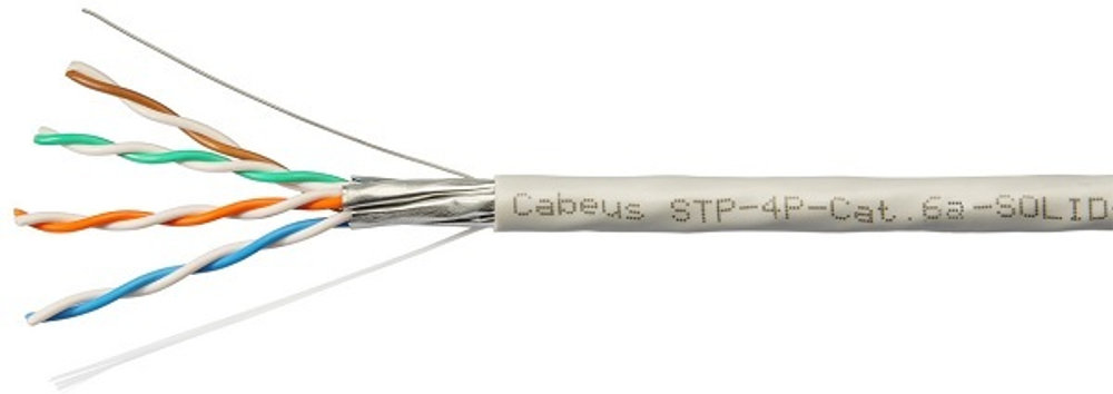 Кабель витая пара U/FTP 6a кат. 4 пары Cabeus STP-4P-Cat.6a-SOLID-IN-PVC