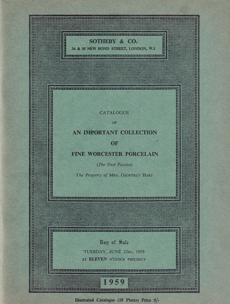 Каталог аукциона Sotheby's, Лондон, Коллекция вустерского фарфора из частной коллекции от 23 июня 1959 года