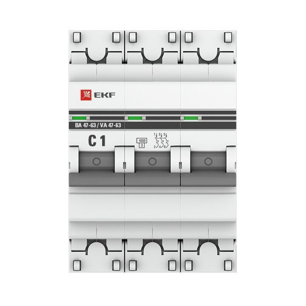 Выключатель автоматический модульный 3п C 1А 4.5кА ВА 47-63 PROxima EKF mcb4763-3-01C-pro
