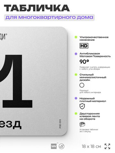 Табличка с номером подъезда 1, для многоквартирного жилого дома, серия СОСЕДИ, 18х18 см, пластиковая, Айдентика Технолоджи
