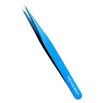 Пинцет прямой Enigma (Blue, синий) с ручной заточкой extra-sharp