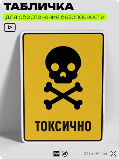 Табличка для обеспечения безопасности "Токсично", для производства, предприятия, организаций, 40х30 см, Silver Plane x Айдентика Технолоджи