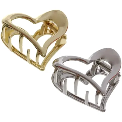 Заколка-краб для волос «AKS - DesignPRO», сердце, цвет золото и хром, 4*3см