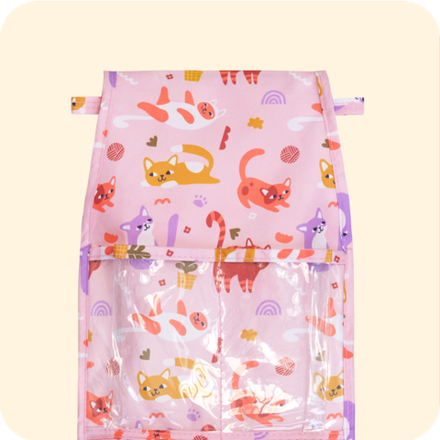 Кармашки в садик 83х24 Котики принт (розовый)
