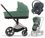 Коляска 3 в 1 Cybex Priam IV Rosegold complete и автокресло Aton B2 i-Size Steel Grey Leaf Green
