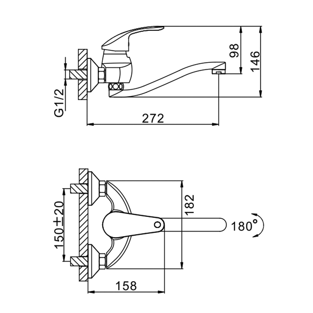 Смеситель для кухни 40к F4621 FRAP настенный (S излив пов., хром, латунь)