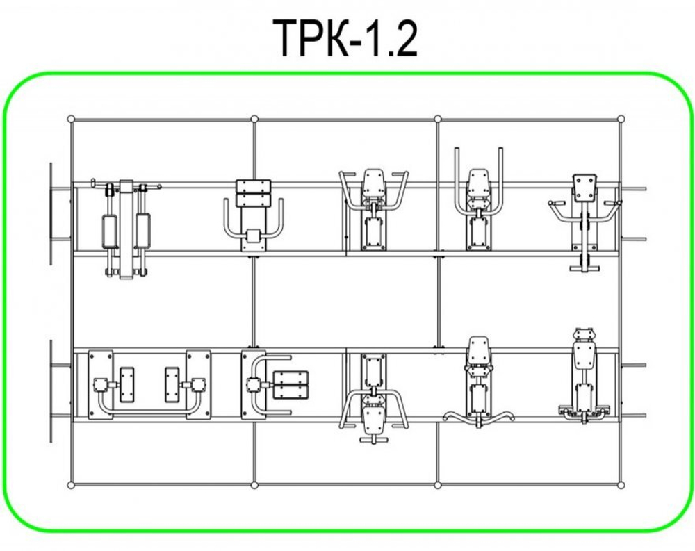 Тренажерная беседка с брусьями из 10 тренажеров на раме ТРК-1.2