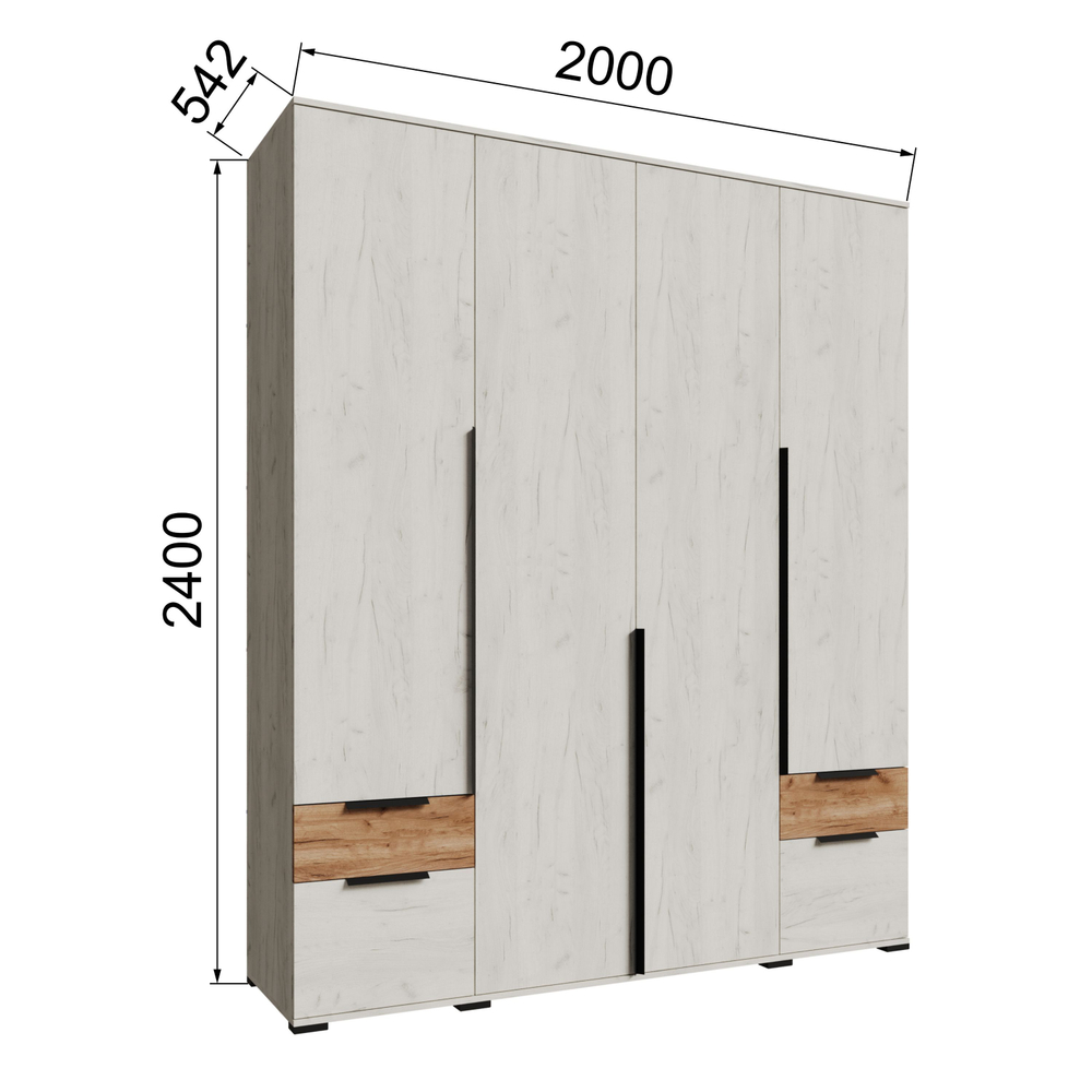 Шкаф для одежды Лилль 4-х створчатый дуб крафт белый/дуб крафт табачный