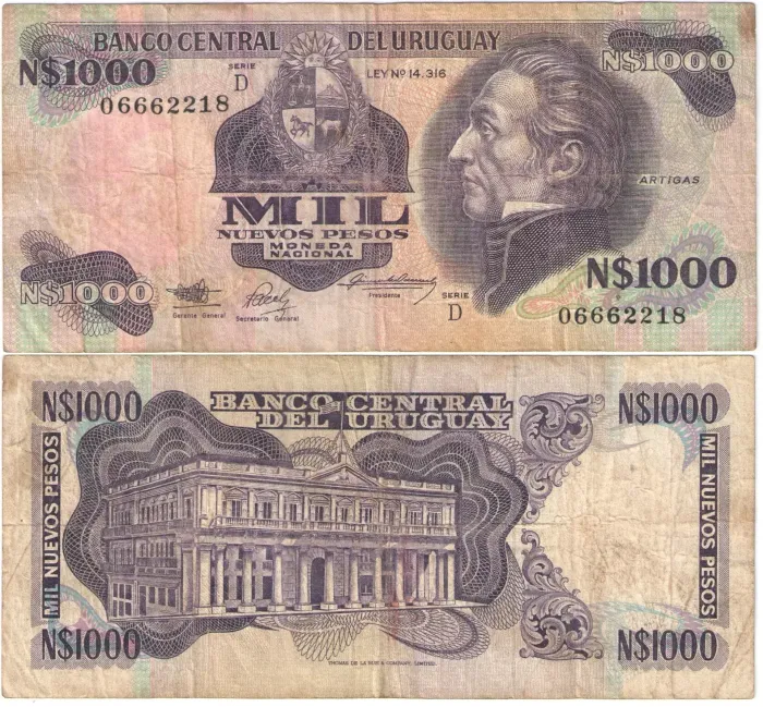 1 000 песо 1991 Уругвай