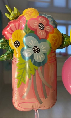 Шар фигура, фольга, Ваза с цветами, 90см