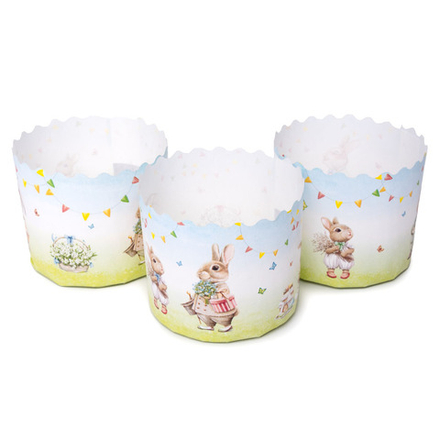 Форма бумажная для кулича d70*h60 мм РЕТРО ЗАЙЦЫ