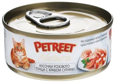 Petreet консервы для кошек кусочки розового тунца с крабом сурими 70 г