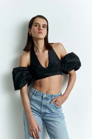 Драпированный укороченный топ из тафты