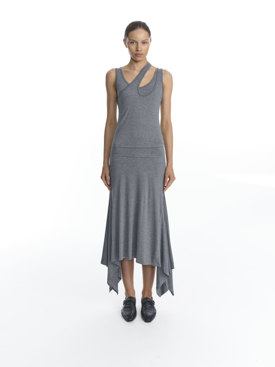 Юбка с асимметричными клиньями серая