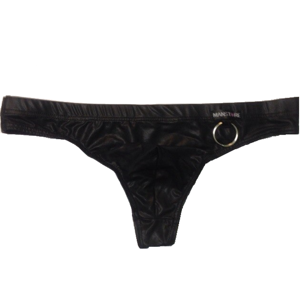 Мужские трусы стринги под кожу  с кольцом Manstore Imitation Leather Ring String