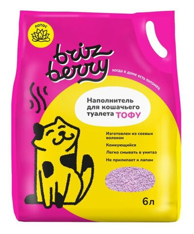 Наполнитель Brizberry для кошачьего туалета, Тофу комкующийся, лотос, 6 л