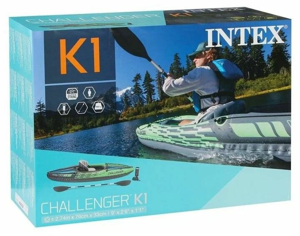 Каяк INTEX CHALLENGER К1, 68305, коричневый, синий