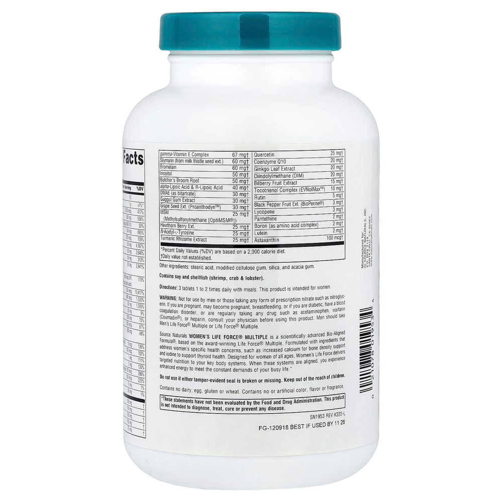 Source Naturals, Women's Life Force® Multiple, без железа, 180 таблеток