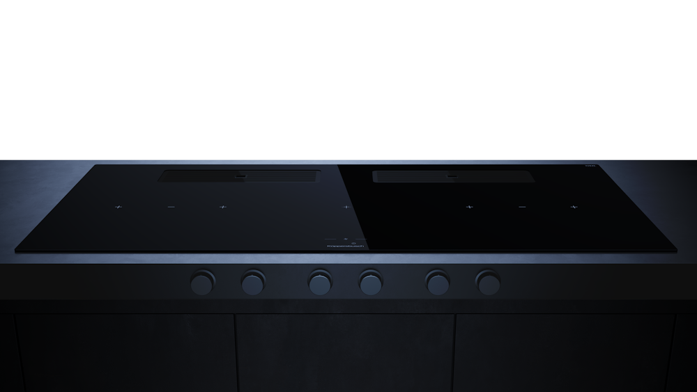 Индукционная варочная поверхность с вытяжкой Kuppersbusch с чёрными ручками KMI 12850.0 SR-S Black Chrome