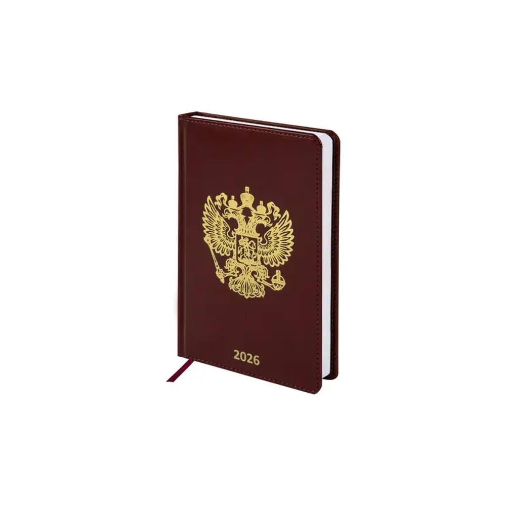 Ежедневник датированный 2026 А5 138х213 мм, BRAUBERG "State", под кожу, коричневый, 117417