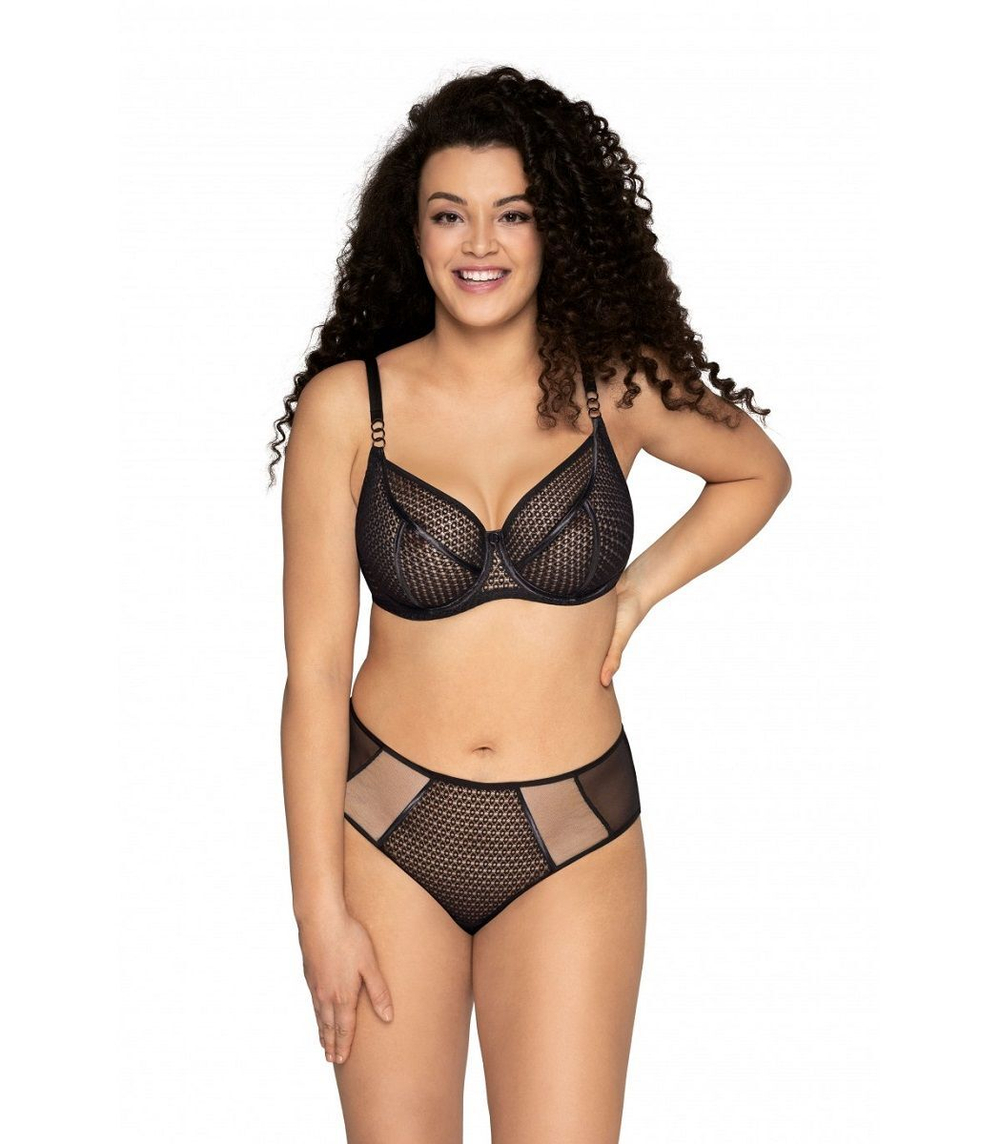 Оригинальные трусики-бразилиана с перфорированным кружевом (Размер: XXL) (Цвет: черный)