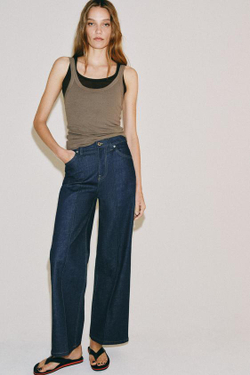 ZARA ДЖИНСЫ WIDE LEG С ВЫСОКОЙ ПОСАДКОЙ — ZW COLLECTION, СИНИЙ