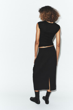 ZARA ЮБКА МИДИ СО СКЛАДКАМИ, ЧЕРНЫЙ