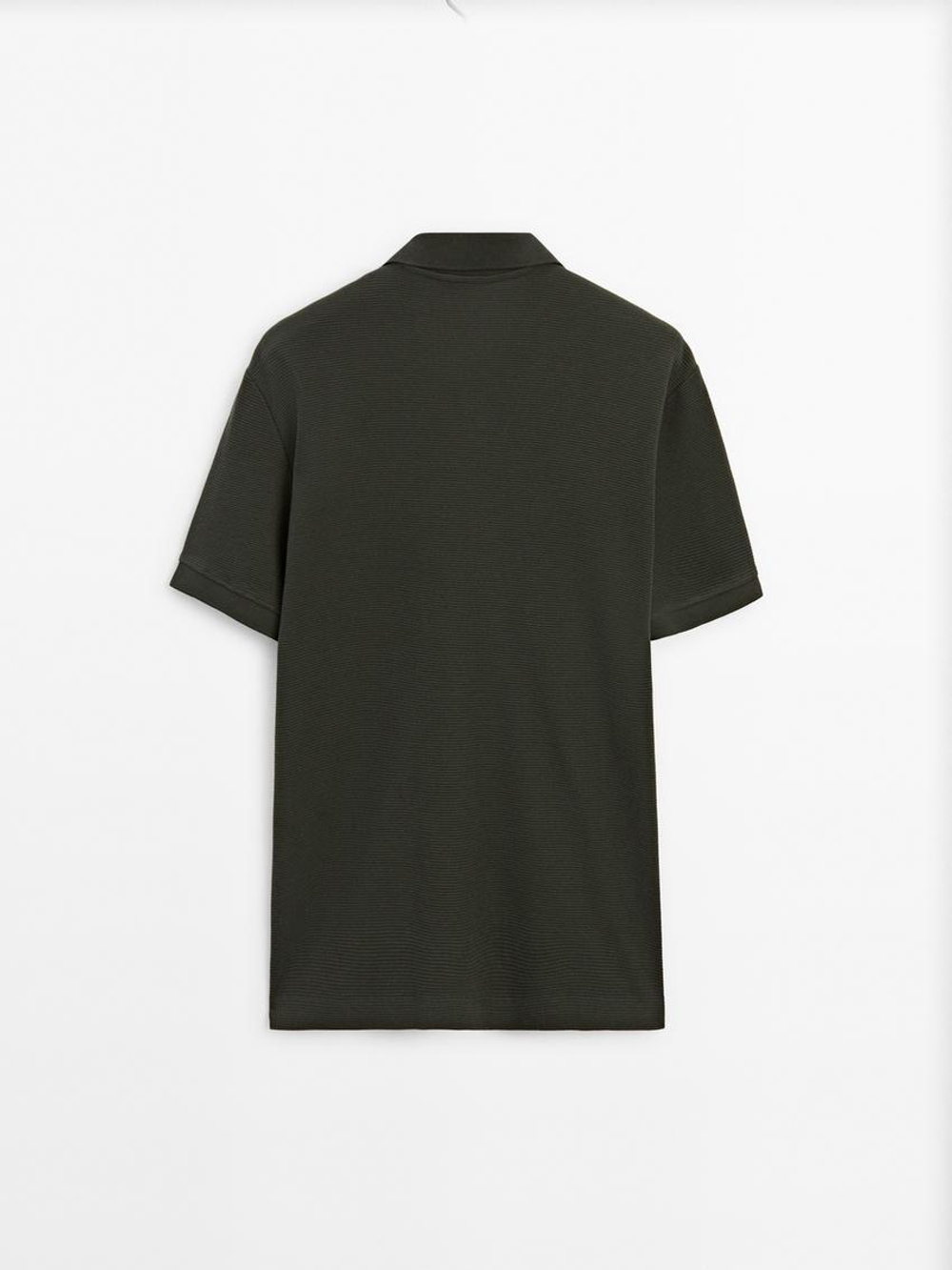 Massimo Dutti Хлопковая футболка-поло с короткими рукавами, хаки